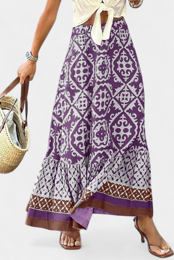 Isabel Falda Maxi Estampada Con Volante Verano Exclusiva