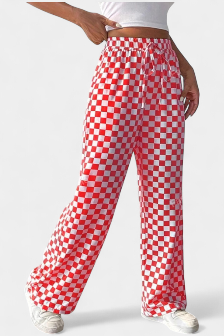 Iliana Pantalones Pierna Ancha Estampado Cuadros Exclusivo