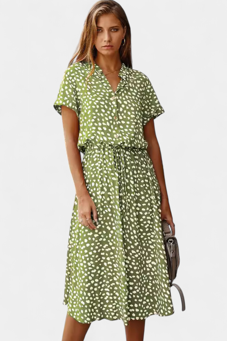 Rovena Vestido Midi Lunares Camisero Colección Exclusiva