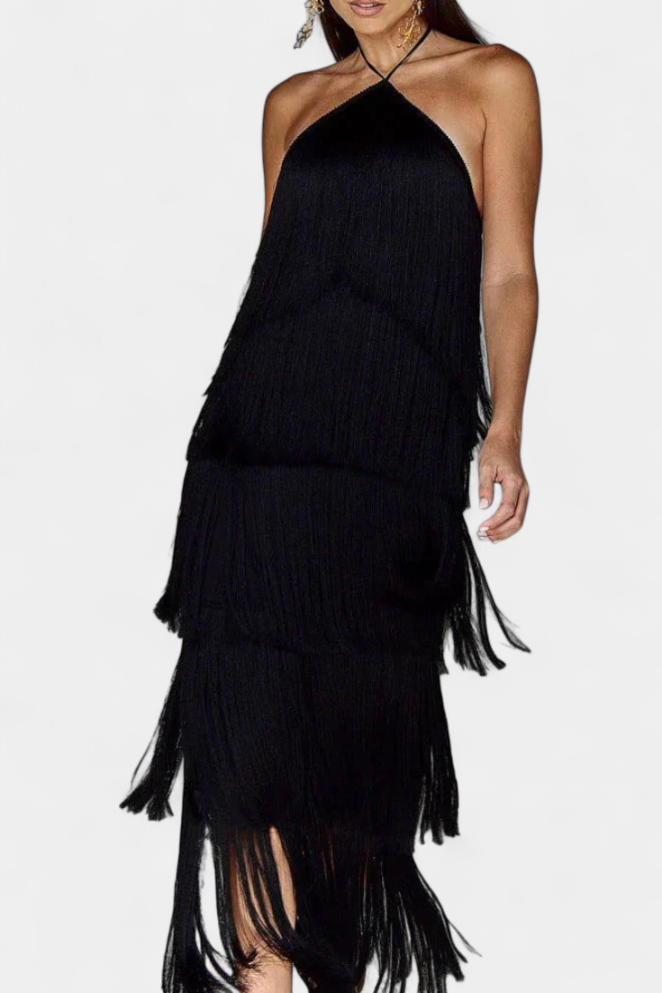 Saidey Vestido Halter Con Flecos Espalda Descubierta Edicion