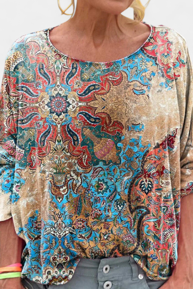 Omari Blusa Holgada Estampado Bohemio Retro Exclusiva