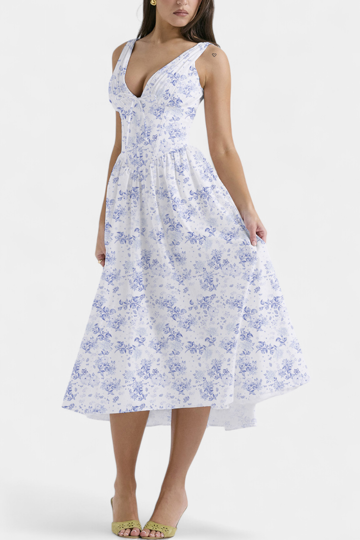 Margie Vestido Midi Estampado Floral Romántico Exclusivo