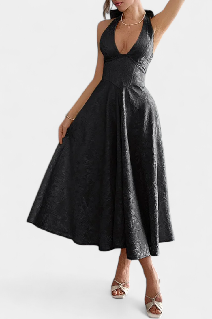 Gilda Vestido Midi Jacquard Exclusiva Cintura Alta