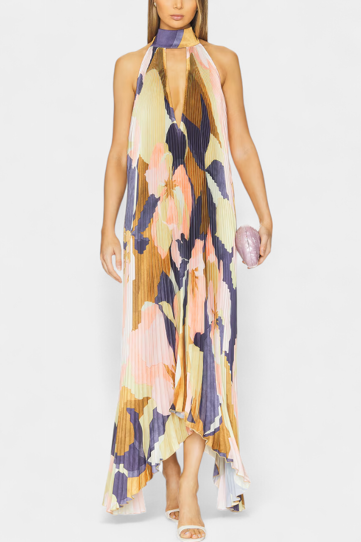Giselle Vestido Largo Plisado Escote Halter Exclusivo