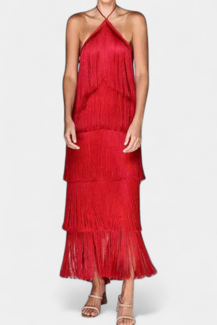 Saidey Vestido Halter Con Flecos Espalda Descubierta Edicion