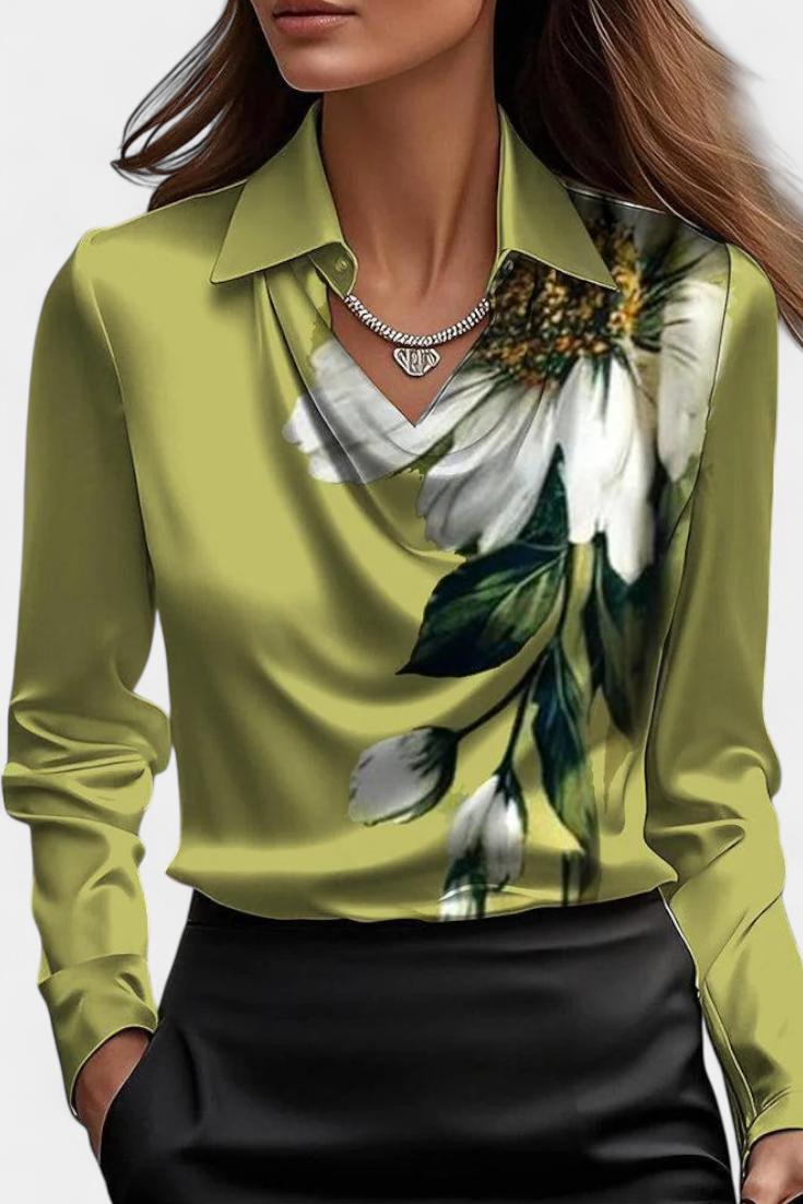 Dilnaz Blusa Satinada Con Escote En Cascada De Lujo