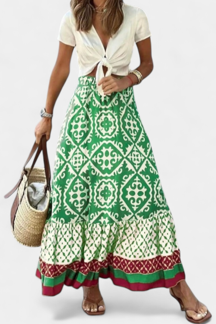 Isabel Falda Maxi Estampada Con Volante Verano Exclusiva
