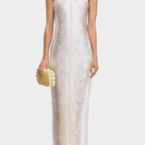 Jianna Vestido Halter con Flecos Metálicos Dorados Exclusivo