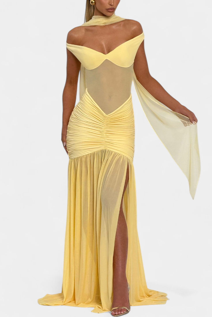 Therese Vestido Milk Silk Fruncido Esculpido Exclusivo