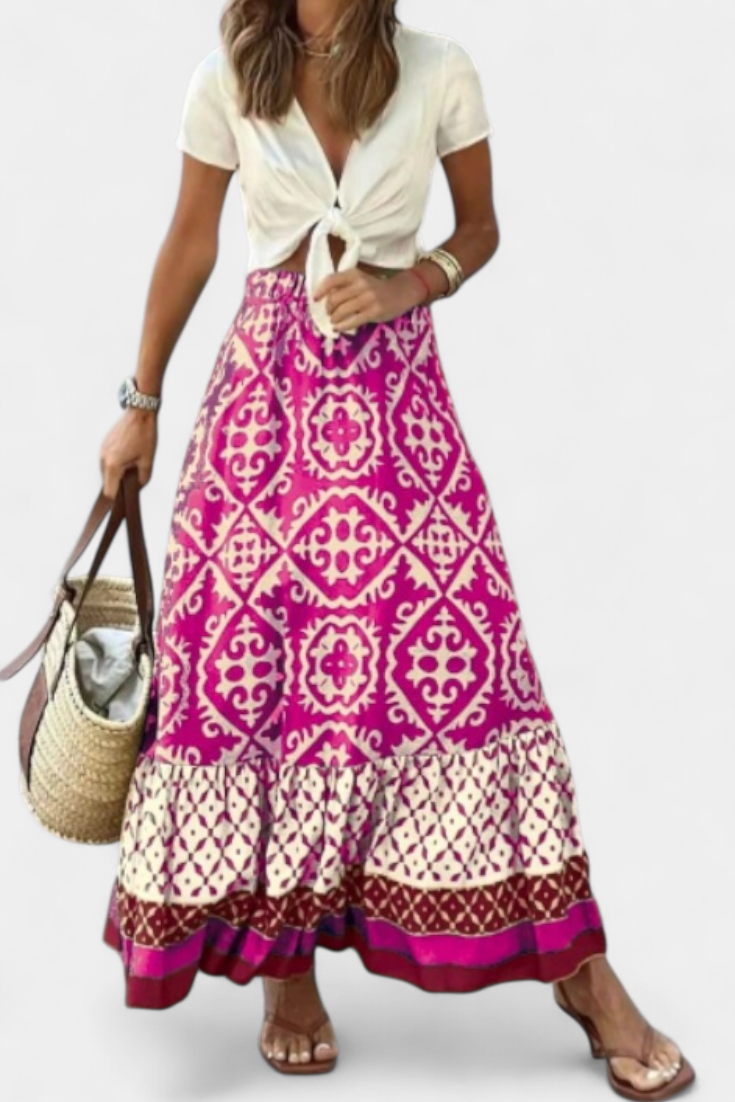 Isabel Falda Maxi Estampada Con Volante Verano Exclusiva