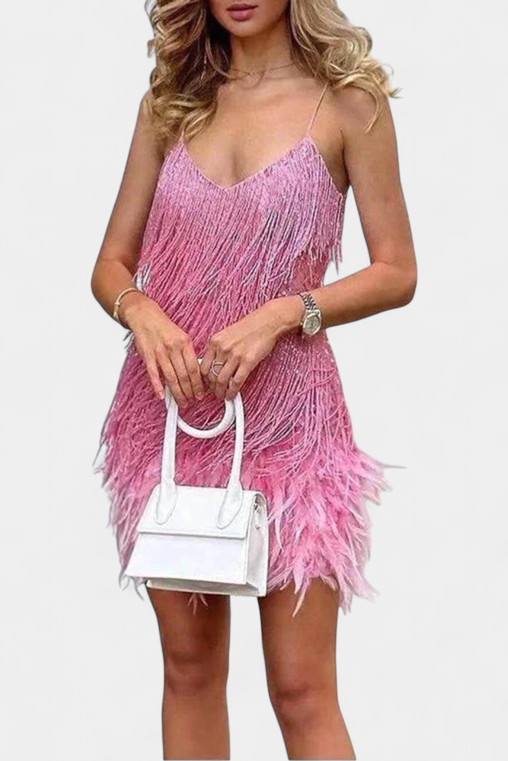 Sheril Vestido Mini De Plumas Colección Exclusiva Noche