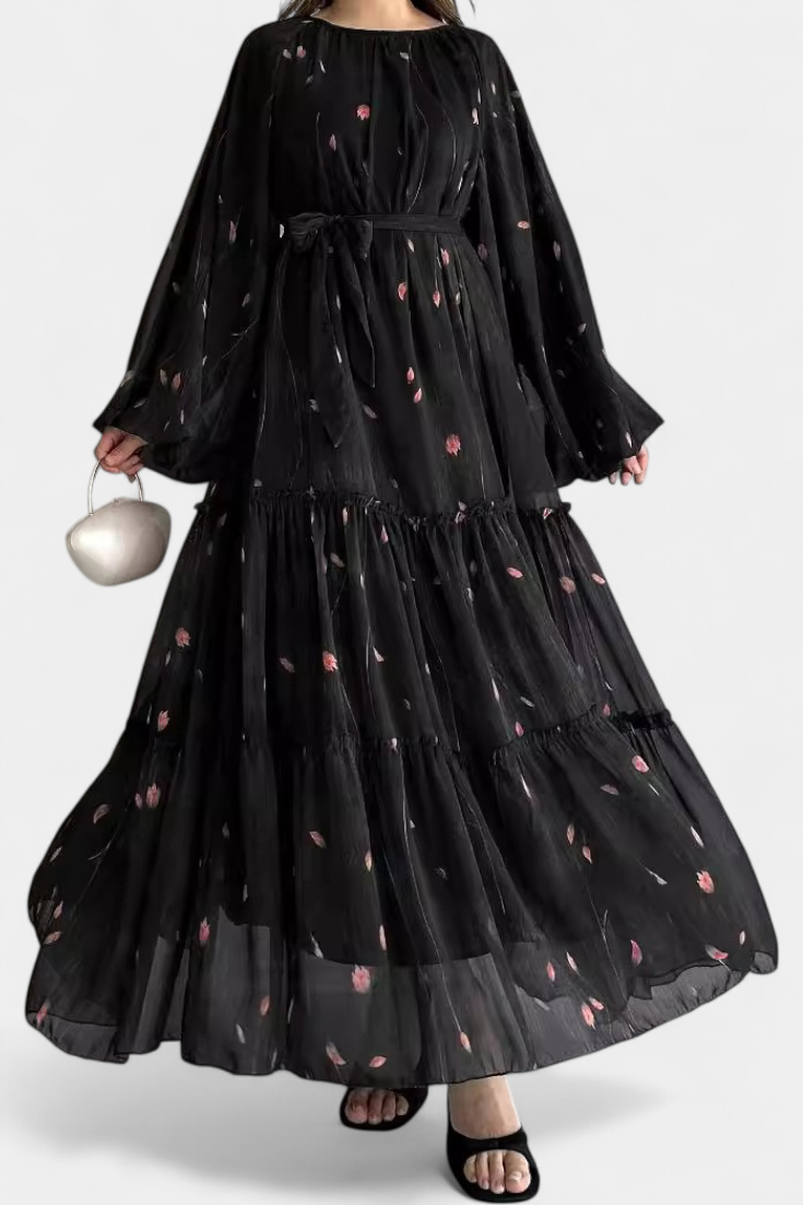 Tavira Vestido Floral de Manga Larga con Cinturón Exclusivo