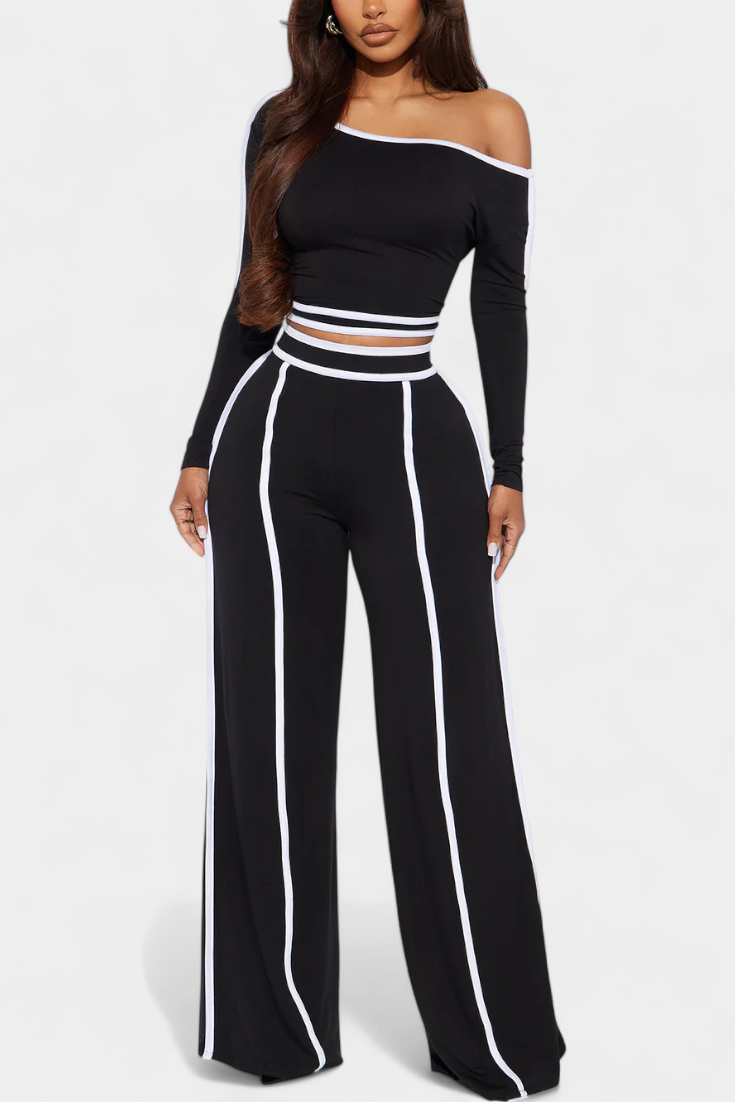 Krystelle Conjunto Off Shoulder Pantalón Recto Exclusivo