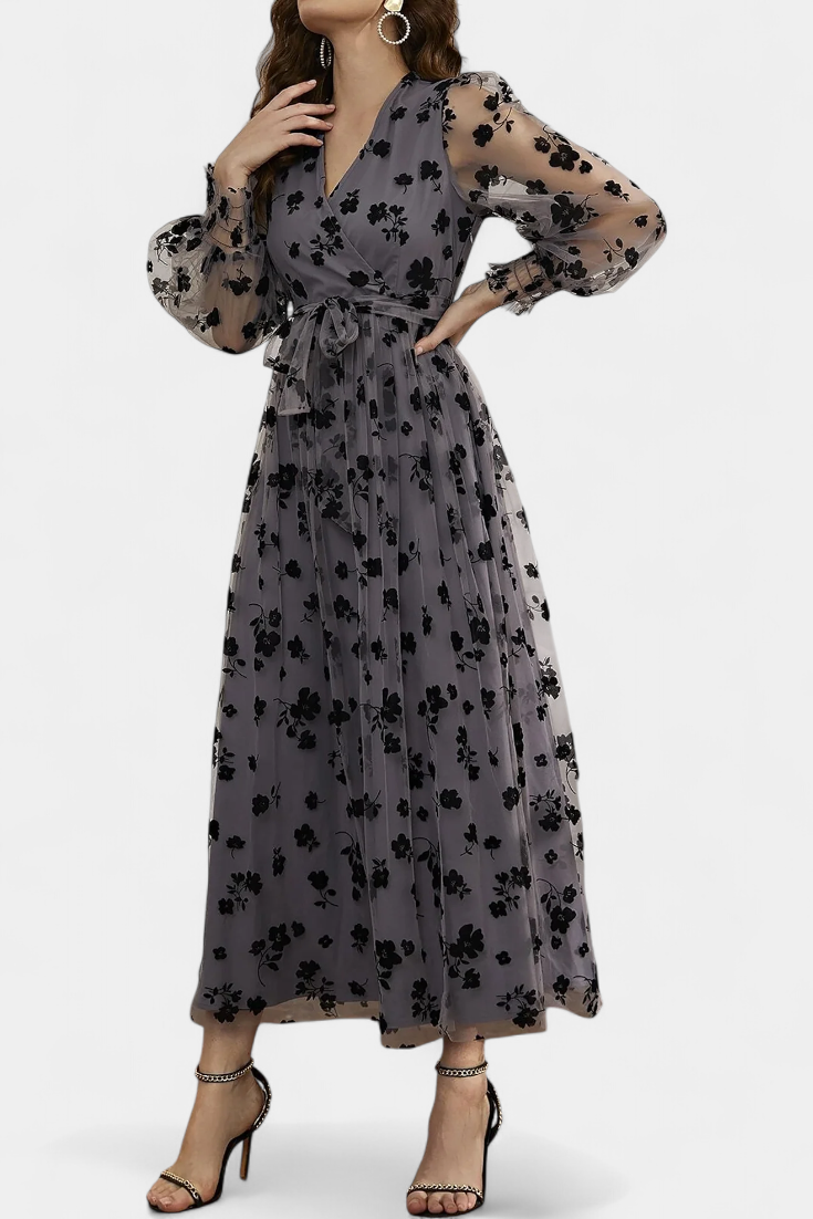 Iolanda Vestido Maxi de Encaje Floral Mangas Linterna Elite