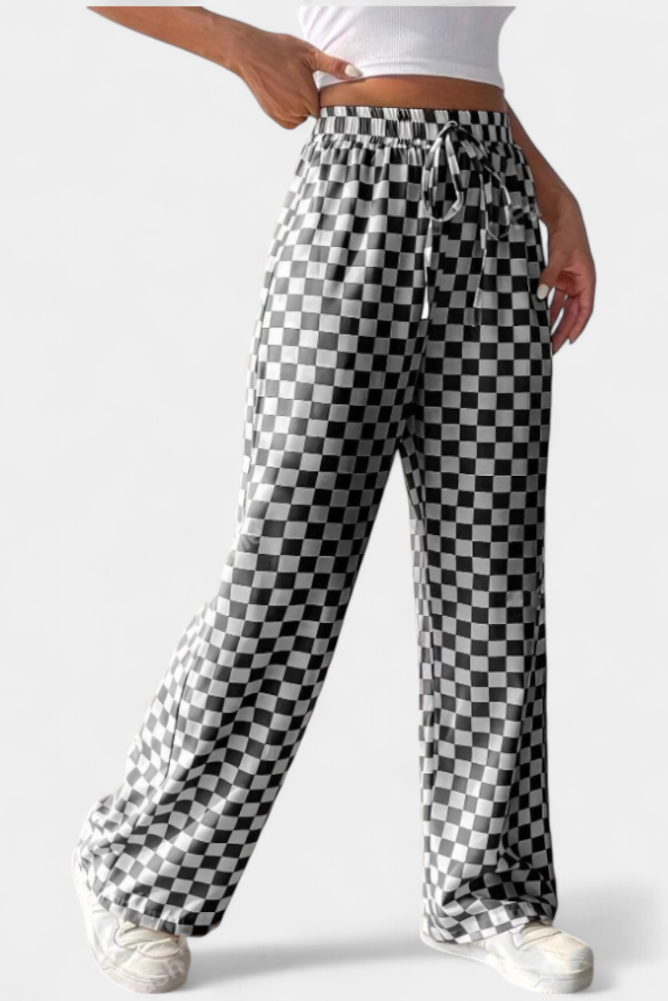 Iliana Pantalones Pierna Ancha Estampado Cuadros Exclusivo