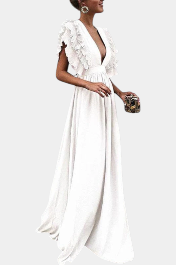 Lucera Vestido Maxi Exclusivo Tejido Suave Mangas Volantes