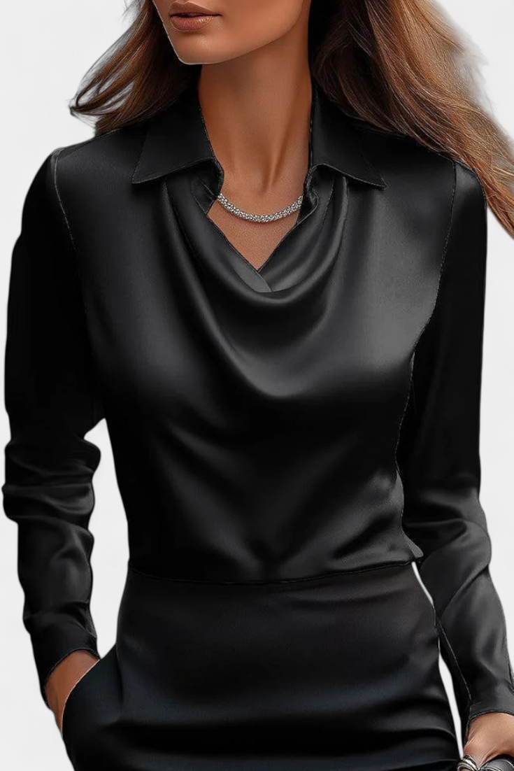 Dilnaz Blusa Satinada Con Escote En Cascada De Lujo