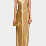 Jianna Vestido Halter con Flecos Metálicos Dorados Exclusivo