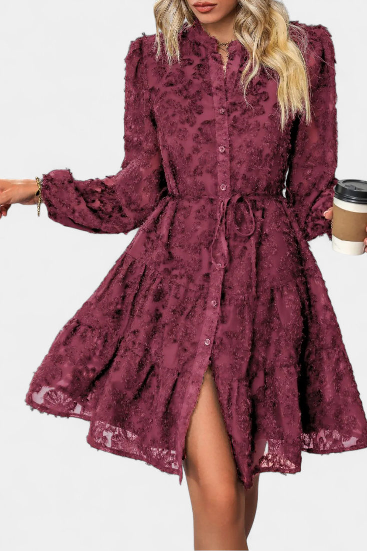 Soreia Vestido Camisero Botones Manga Texturizada Exclusivo