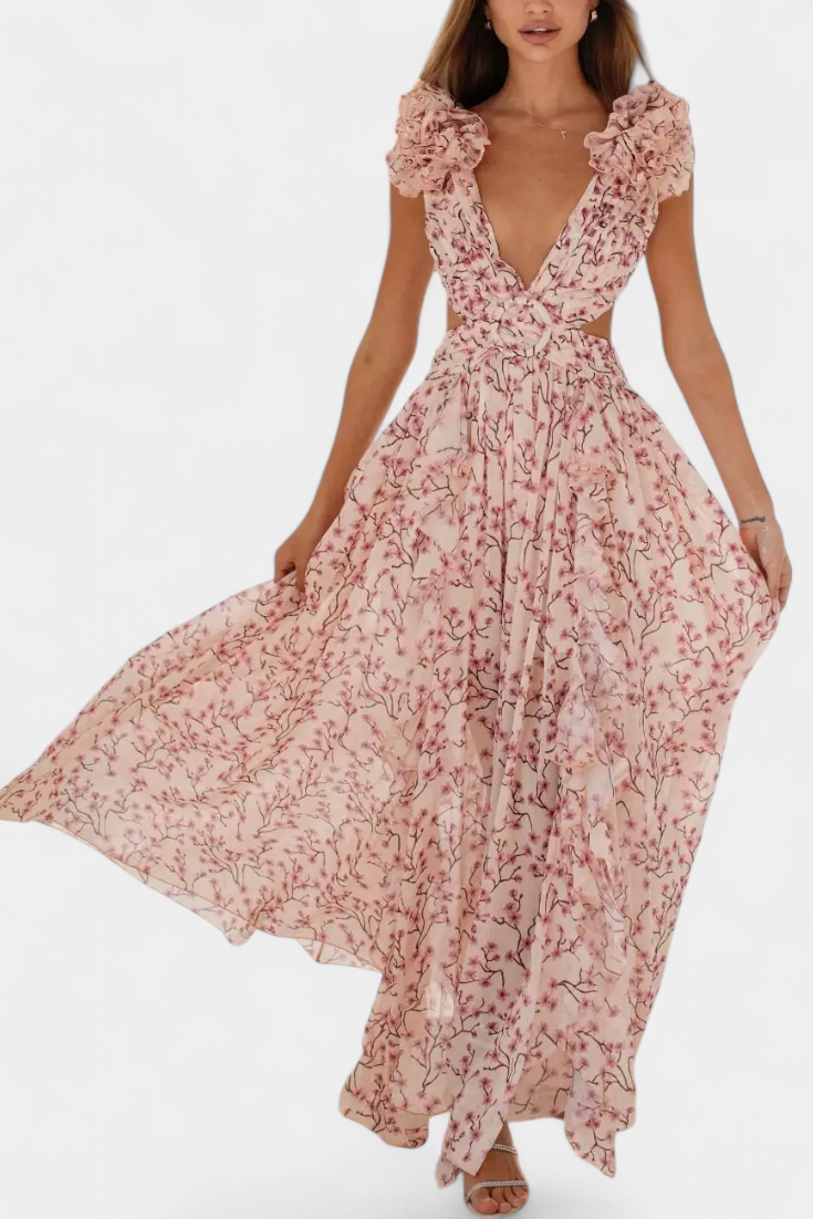 Zuleika Exclusivo Vestido de Chifón con Volantes Finos