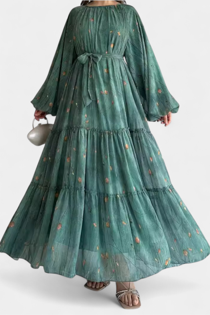 Tavira Vestido Floral de Manga Larga con Cinturón Exclusivo