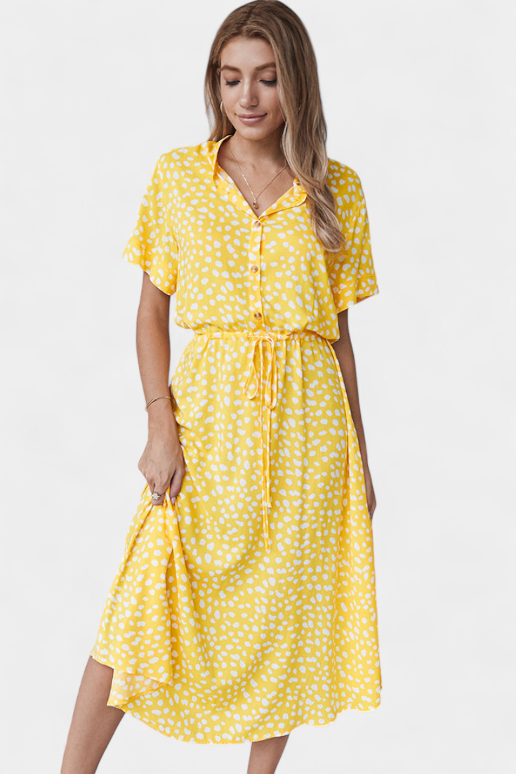 Rovena Vestido Midi Lunares Camisero Colección Exclusiva