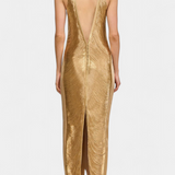 Jianna Vestido Halter con Flecos Metálicos Dorados Exclusivo