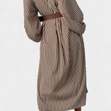 Eliana Vestido Rayado Exclusiva Cinturón Cuello de Muesca