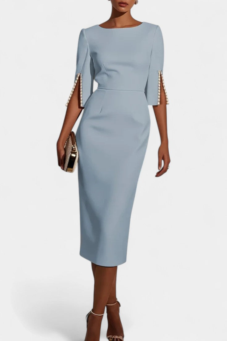 Reece Vestido Midi Con Perlas Cuello Redondo Exclusivo
