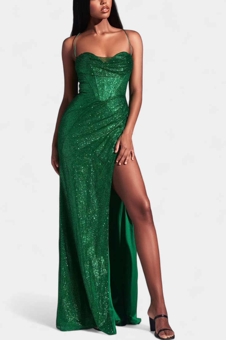 Armoni Vestido Sirena Con Corpiño Espagueti Satén Exclusivo