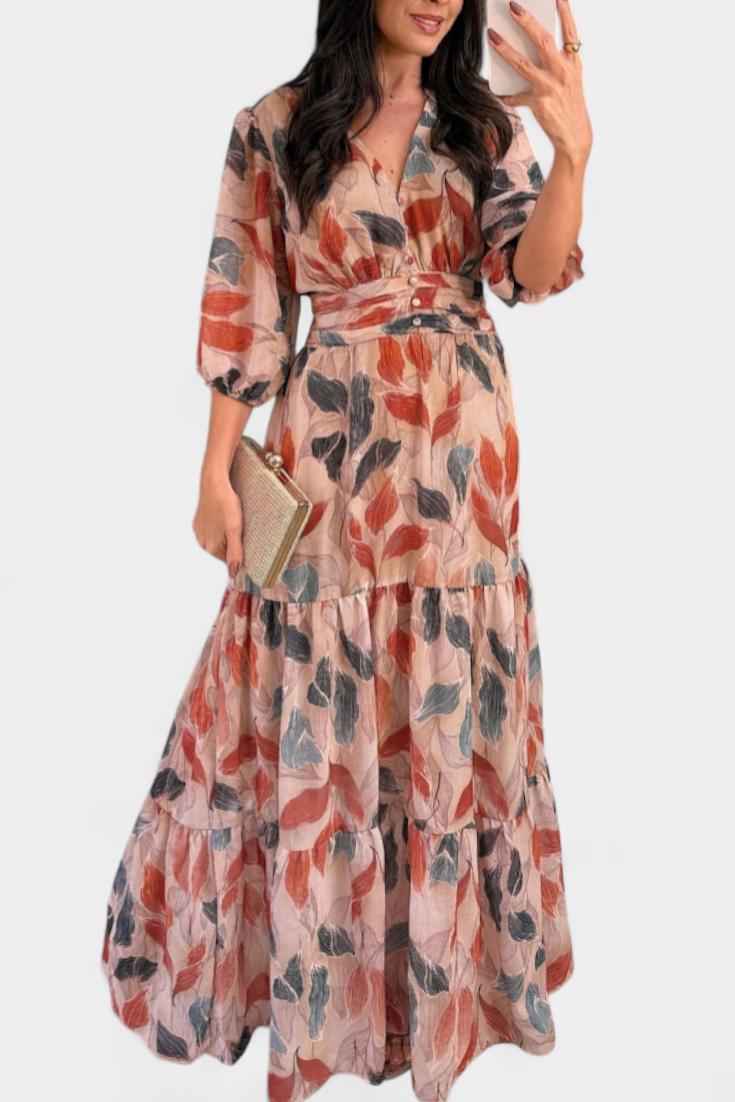 Aísha Vestido Largo Colección Floral Motivo Hojas Exclusivo