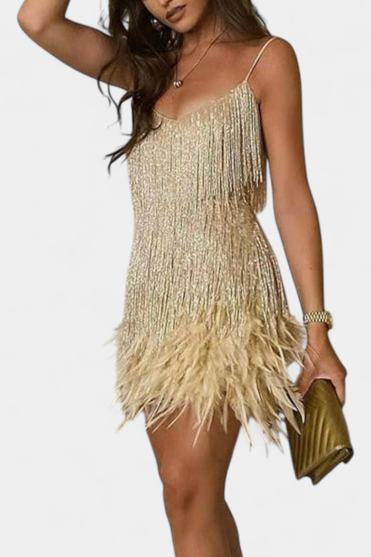 Sheril Vestido Mini De Plumas Colección Exclusiva Noche