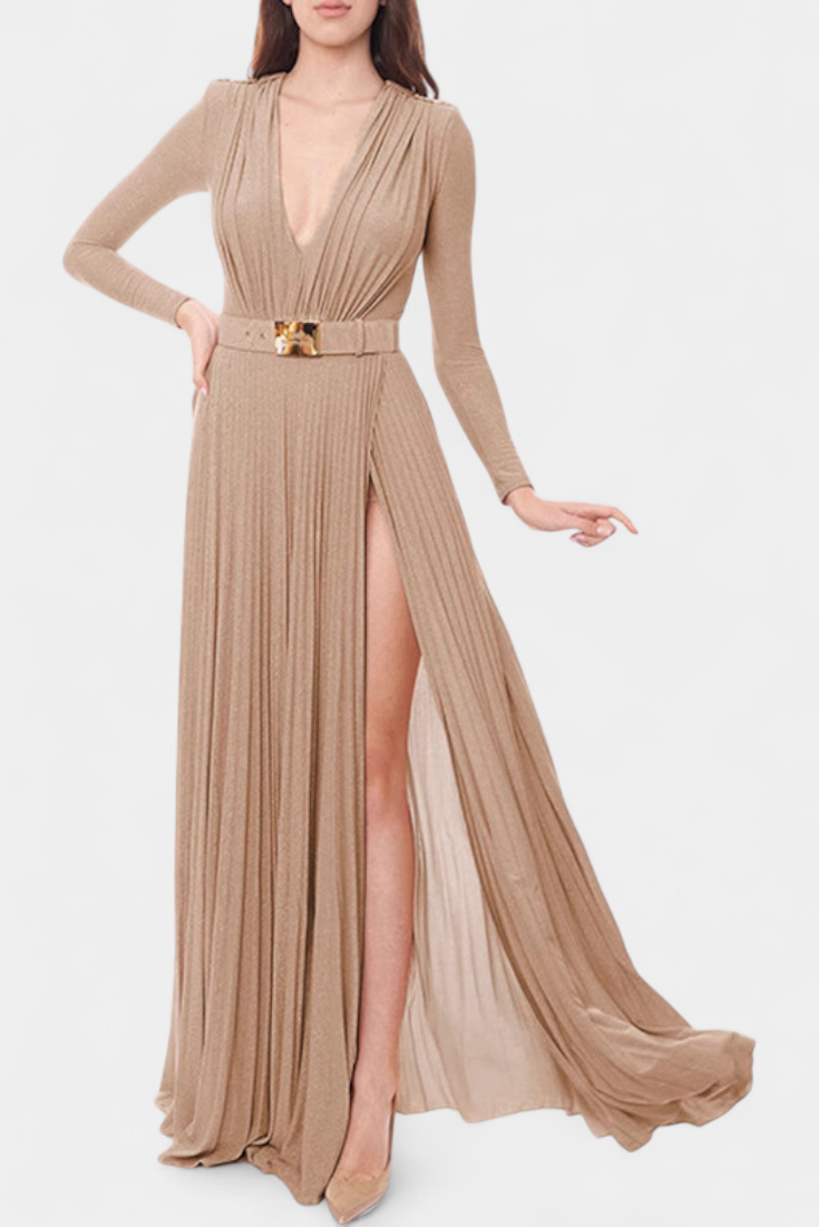 Raisa Vestido Largo Plisado Escote Profundo Exclusivo