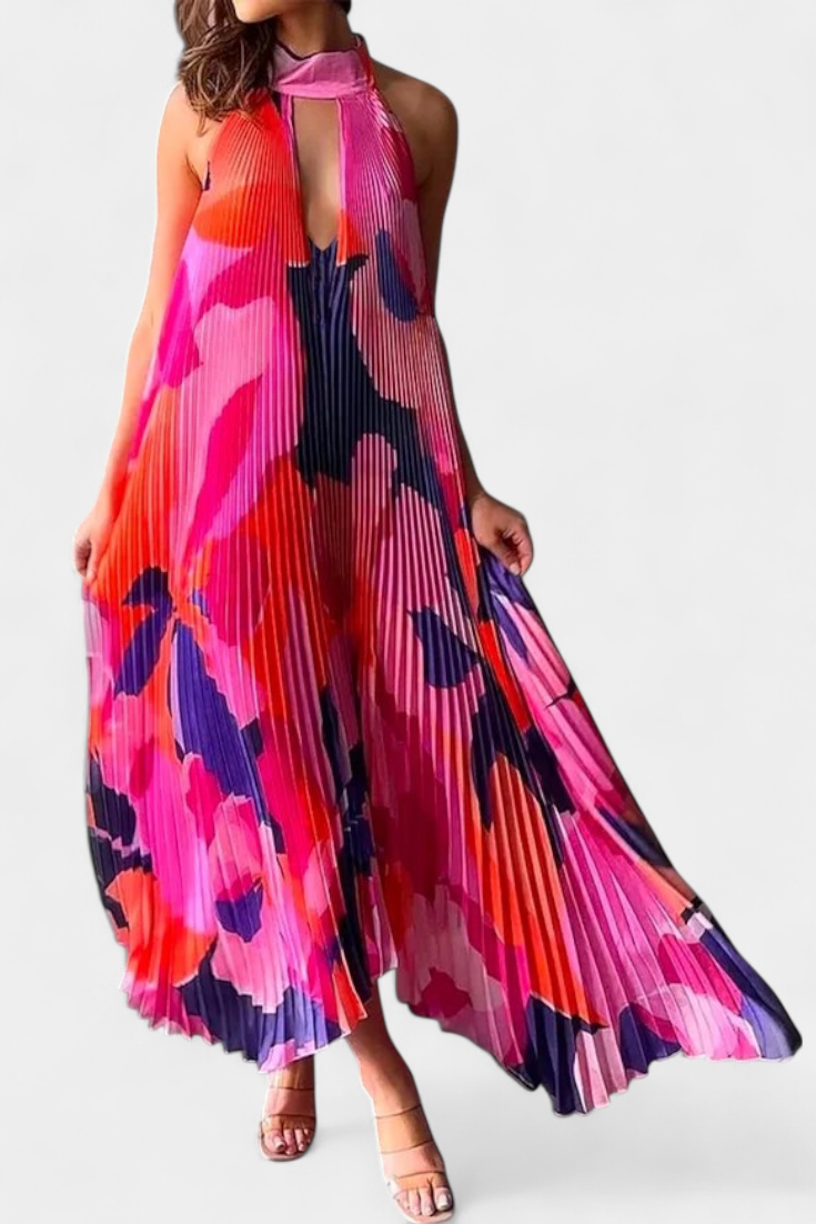 Giselle Vestido Largo Plisado Escote Halter Exclusivo