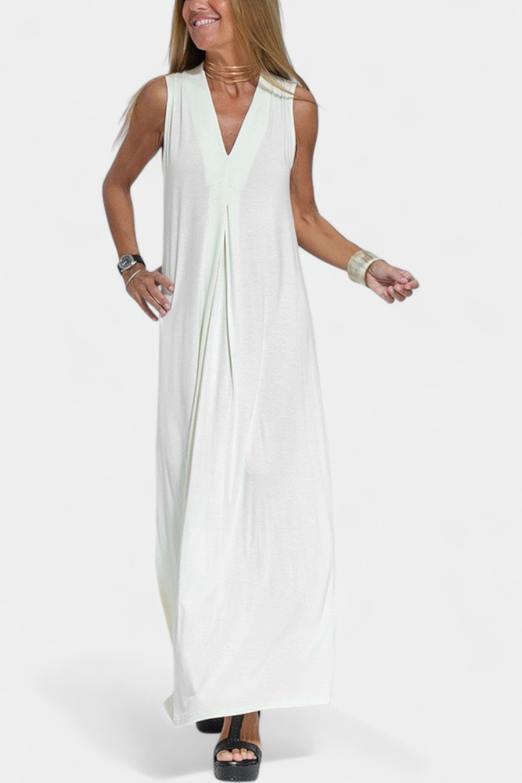 Felisa Vestido Maxi Sin Mangas Crepé Liso Exclusiva