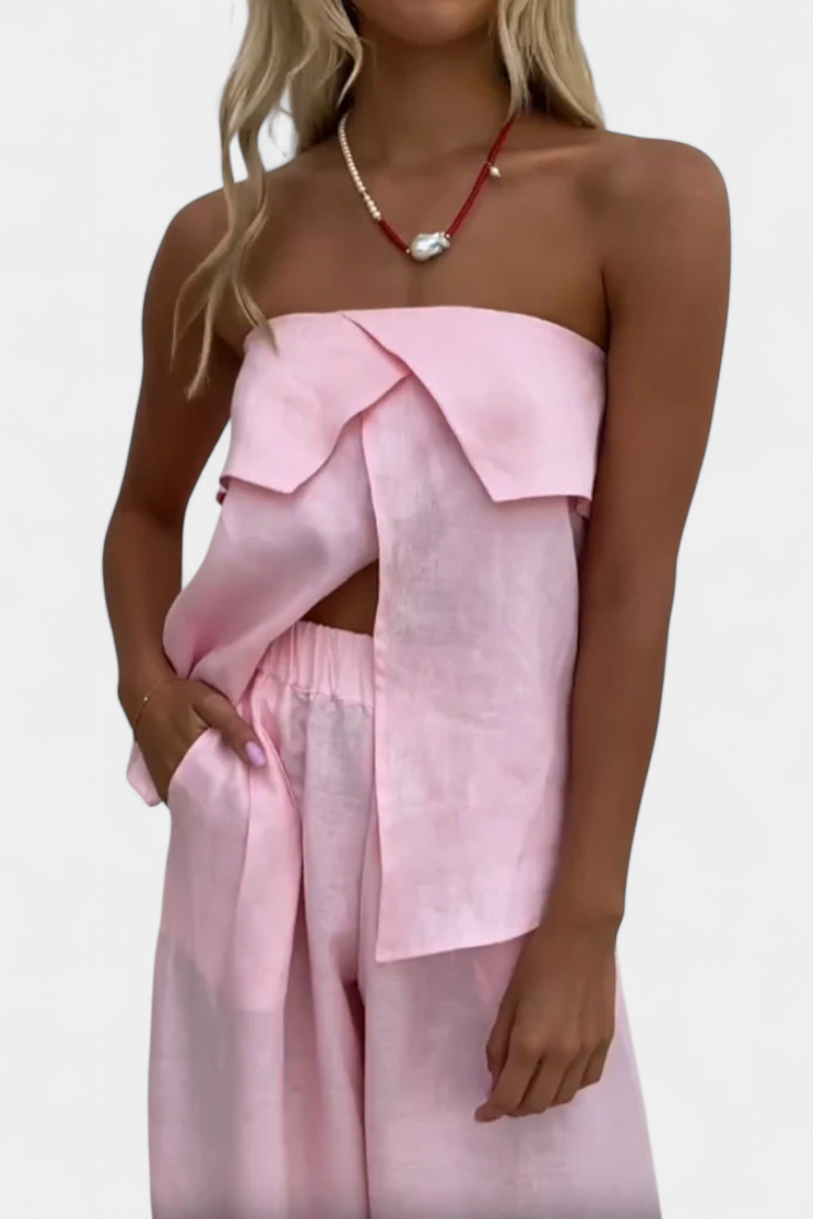 Oriana Conjunto Strapless Colección Exclusivo Falda Abierta