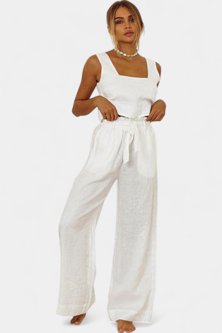 Pascuala Conjunto Lino Blusa Sin Mangas Pantalón Exclusivo