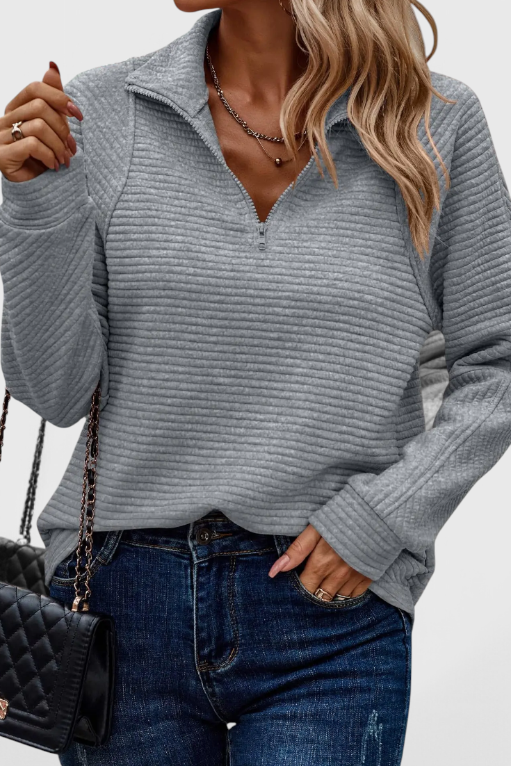 Helene Jersey Premium Cuello En V Cremallera Manga Larga