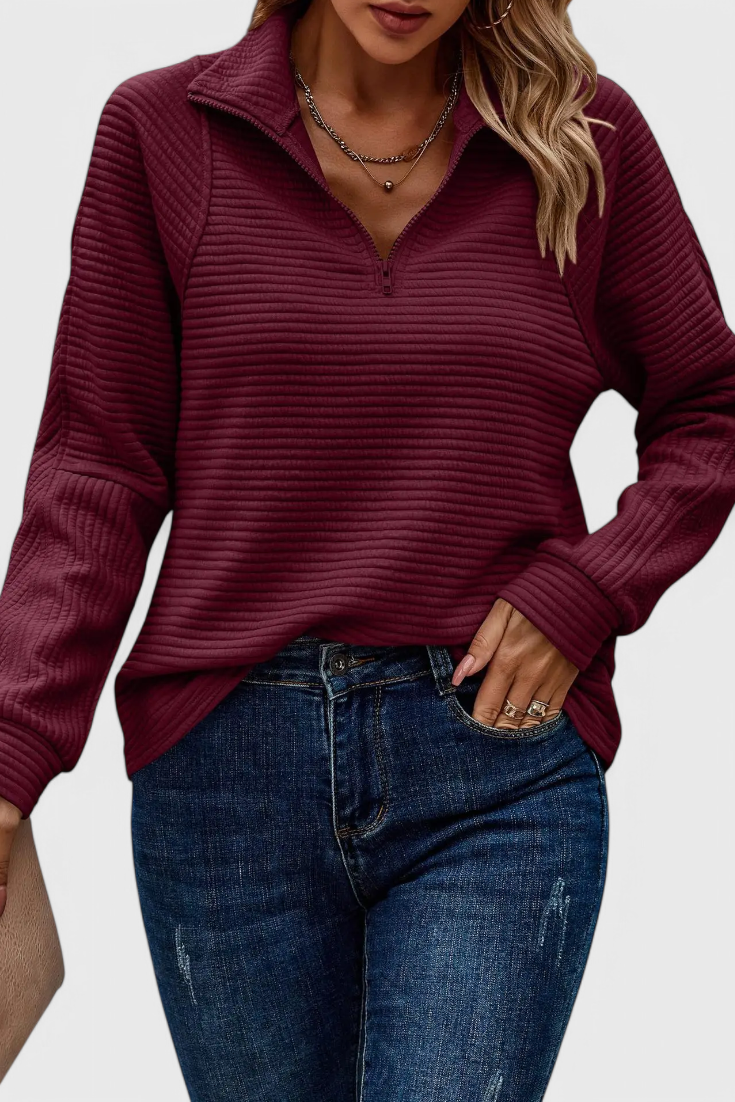 Helene Jersey Luxe Exclusivo Cuello En V Cremallera