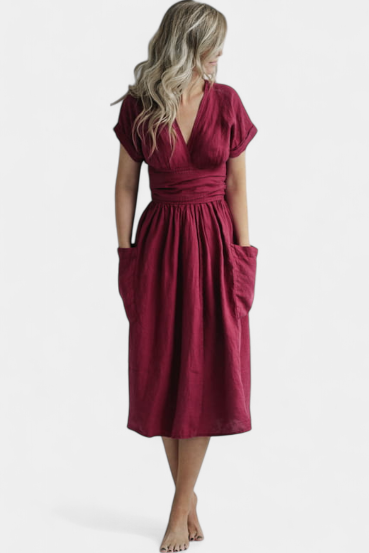Cressida Vestido Algodón Escote V Cintura Ajustable Edición