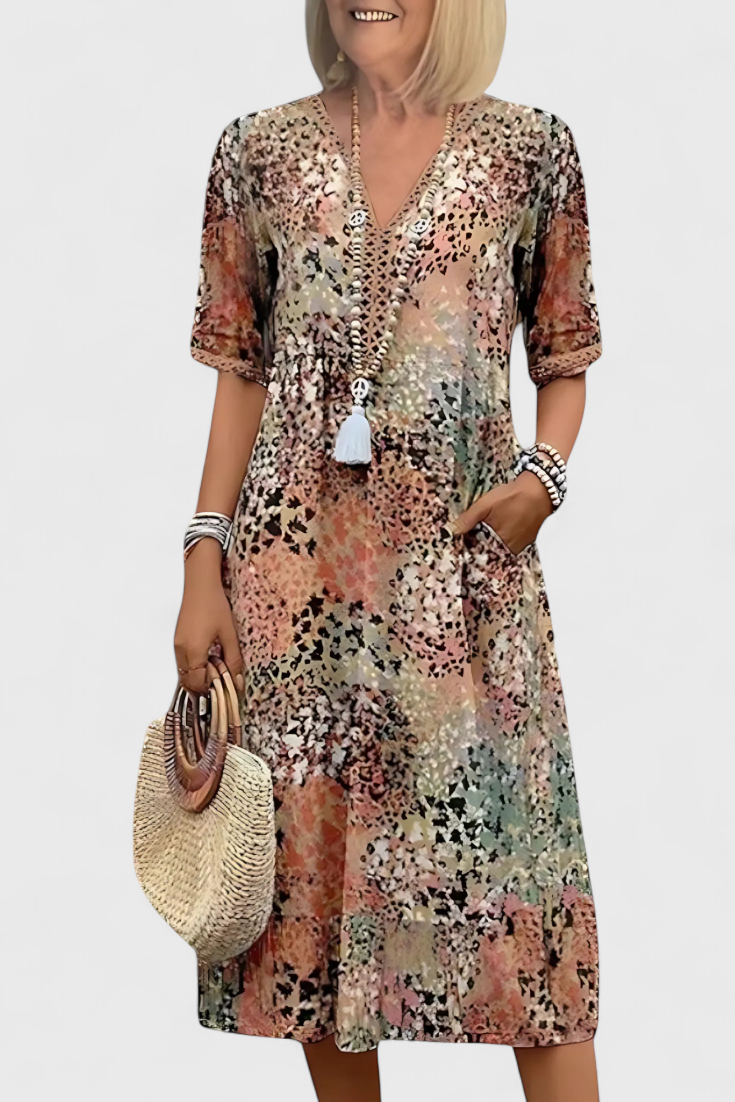 Perla Vestido Boho Estampado Floral y Crochet Exclusivo