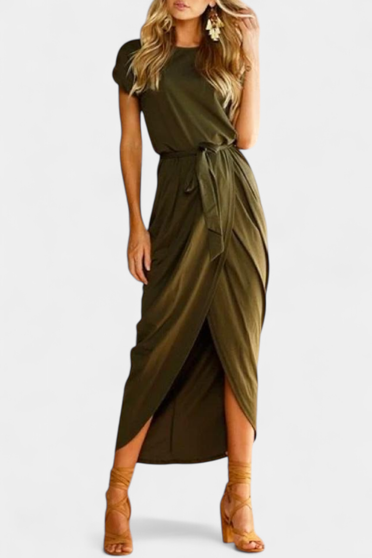 Clarissa Vestido Midi Envolvente Abertura Lateral Exclusivo