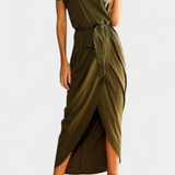 Clarissa Vestido Midi Envolvente Abertura Lateral Exclusivo