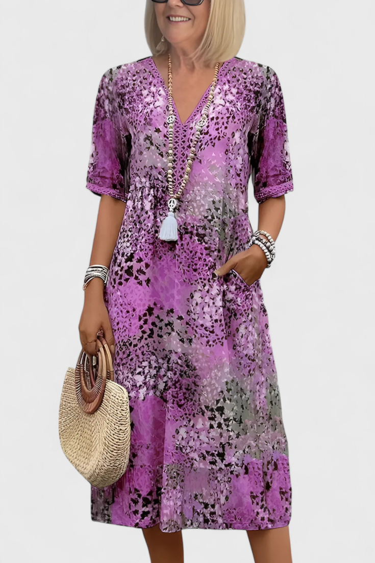 Perla Vestido Boho Estampado Floral y Crochet Exclusivo