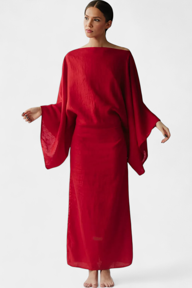 Kamilia Vestido Kimono Lino Y Algodón Cinturón Exclusivo
