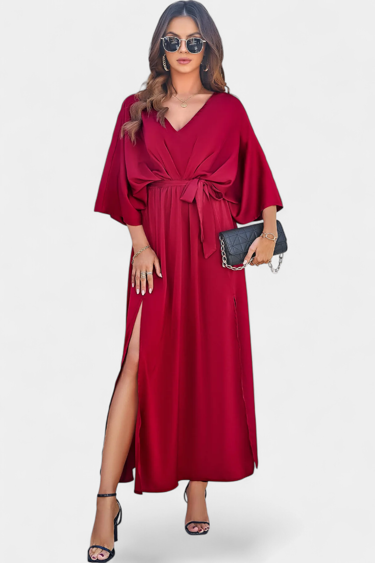 Milly Vestido Elegante Con Lazo Abertura Exclusivo Sutil