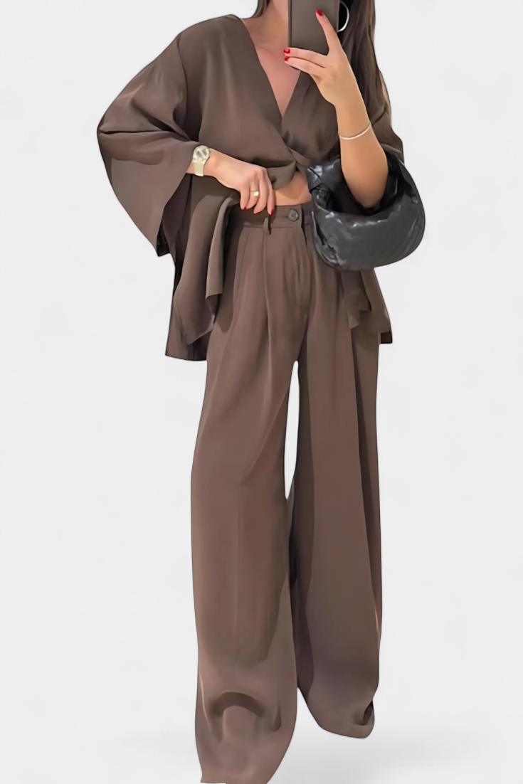 Eli Conjunto Oversize Top V Cuello Pantalón Luxe Exclusiva