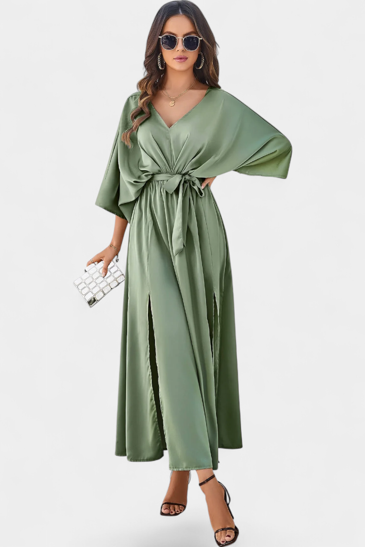 Milly Vestido Elegante Con Lazo Abertura Exclusivo Sutil