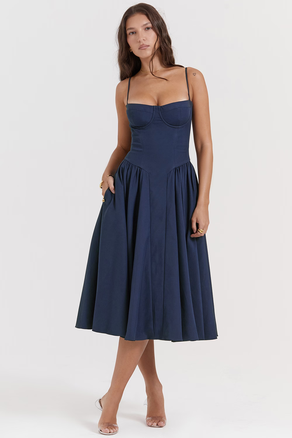 Felicity Vestido Midi Corsé Sin Mangas Colección Exclusiva