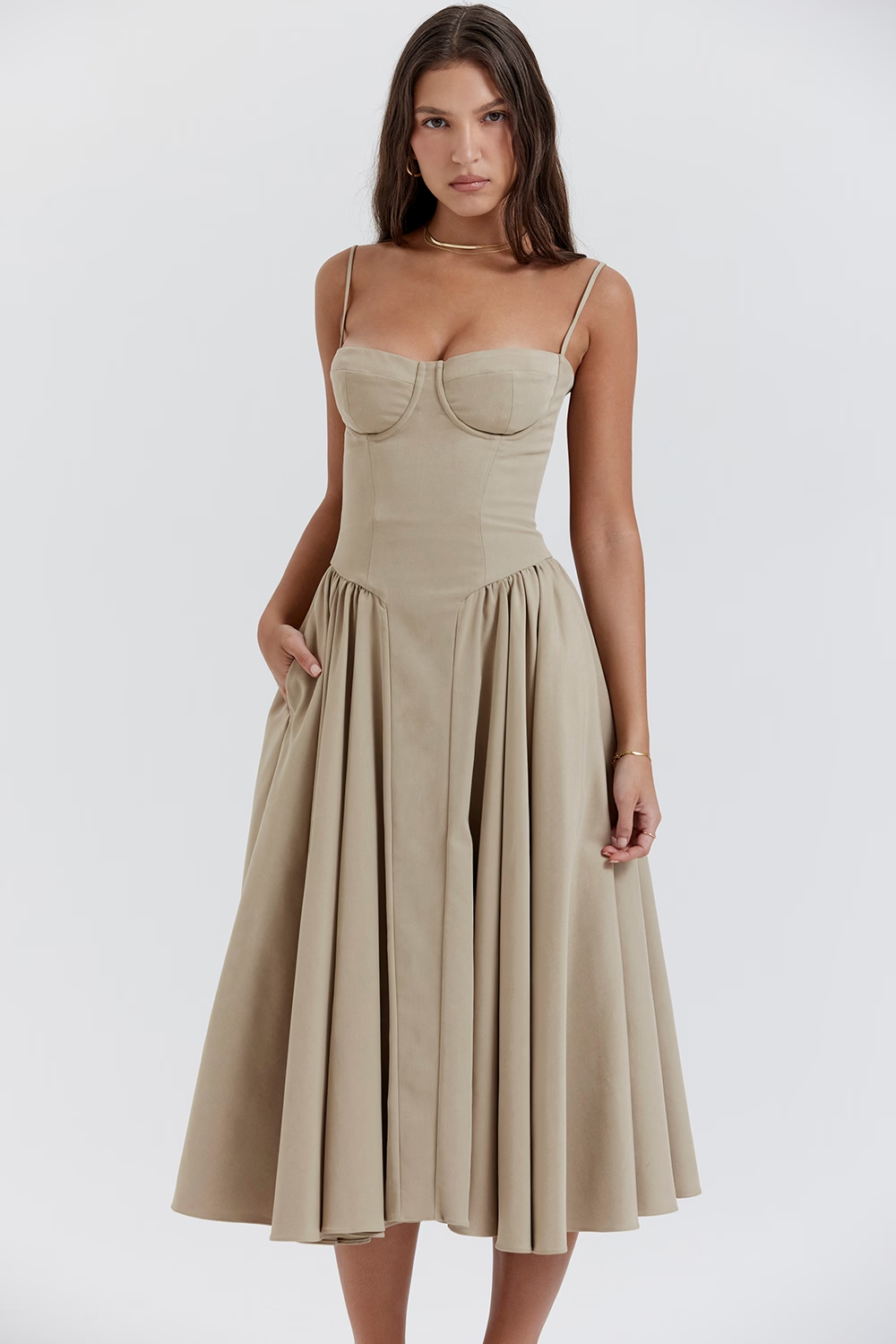 Felicity Vestido Midi Corsé Sin Mangas Colección Exclusiva